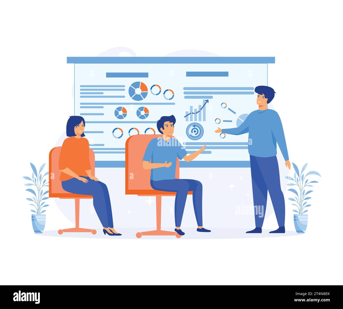 concept commercial. Conférencier de séminaire d'affaires faisant la présentation et la formation professionnelle sur le marketing, les ventes et l'e-commerce. vecteur plat moderne illu Illustration de Vecteur