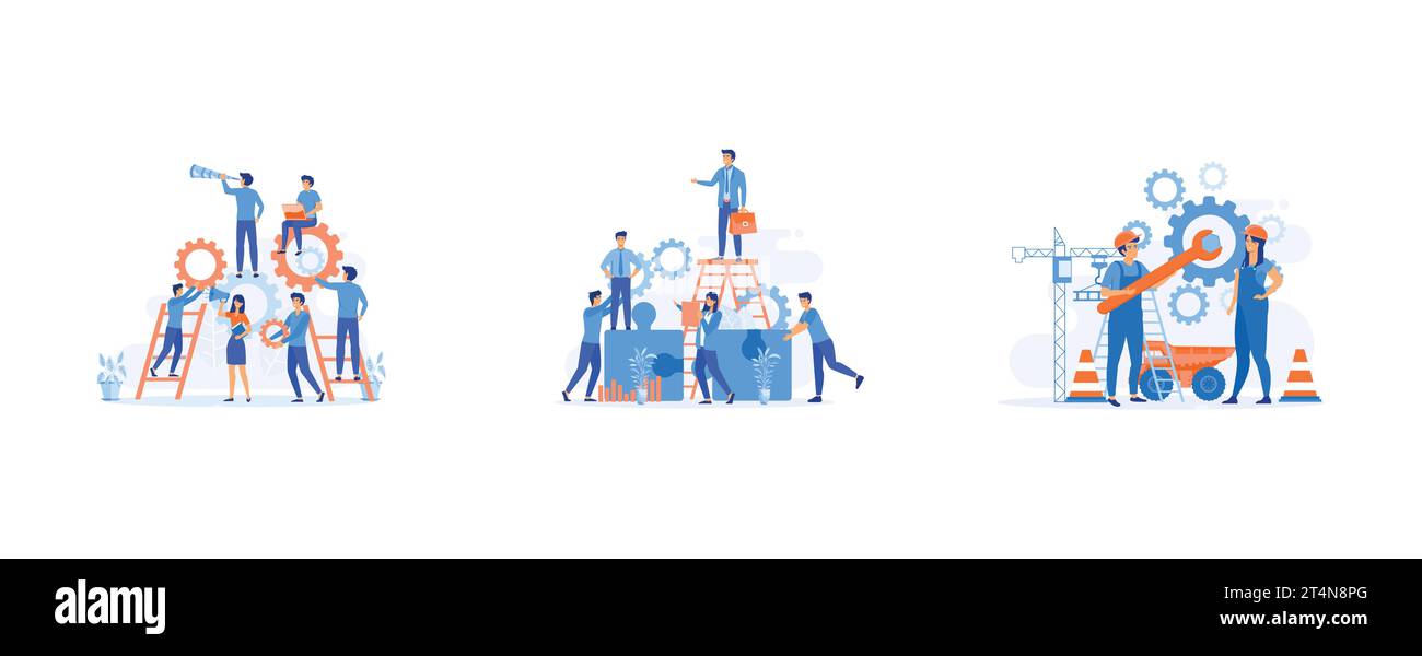 concept de coopération commerciale, collaboration, travail d'équipe, brainstorming, ensemble vecteur plat illustration moderne Illustration de Vecteur