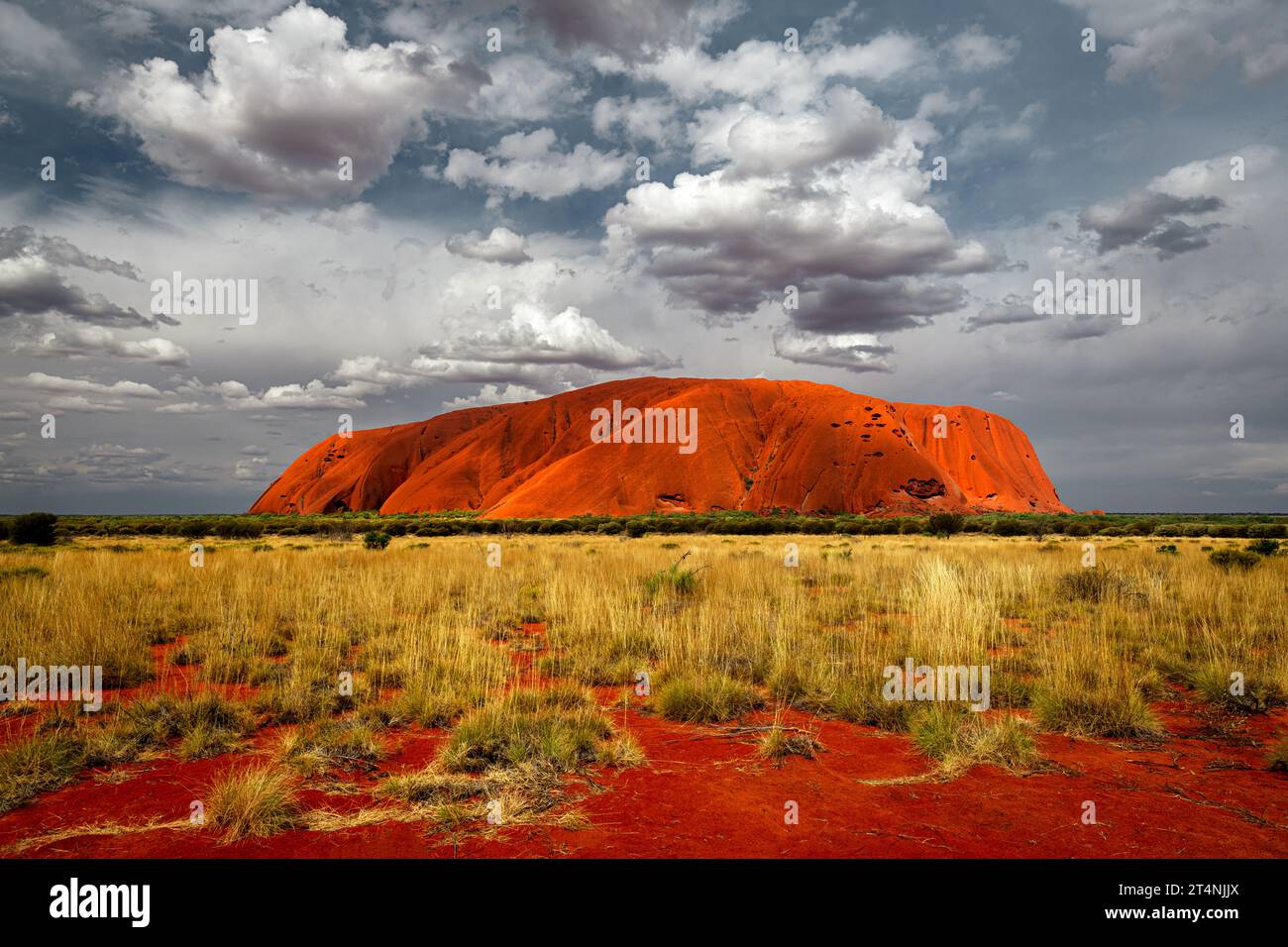 Un Uluru exceptionnel en Australie centrale sous des nuages fascinants. Banque D'Images