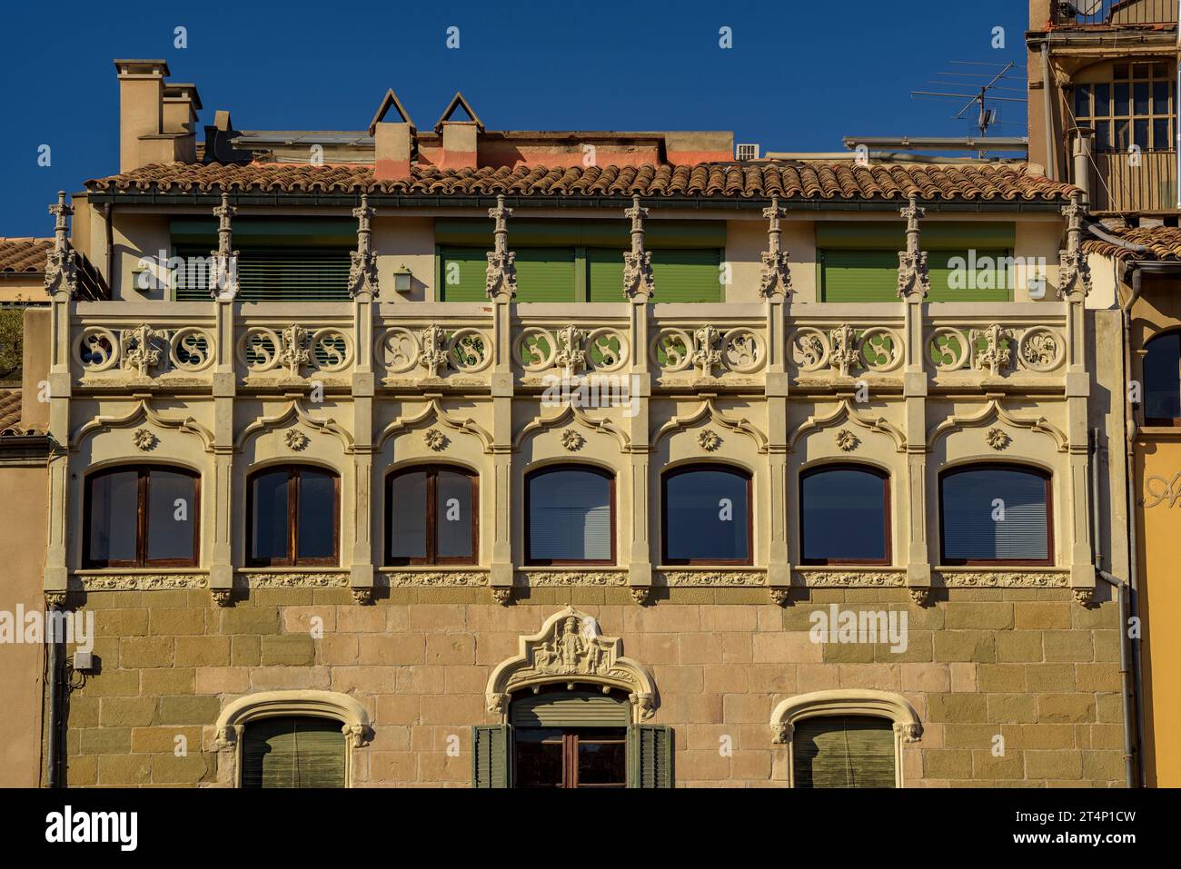 Façade de la maison Moixó, de style renaissance, baroque et éclectique, sur la Plaça Major de Vic (Osona, Barcelone, Catalogne, Espagne) Banque D'Images