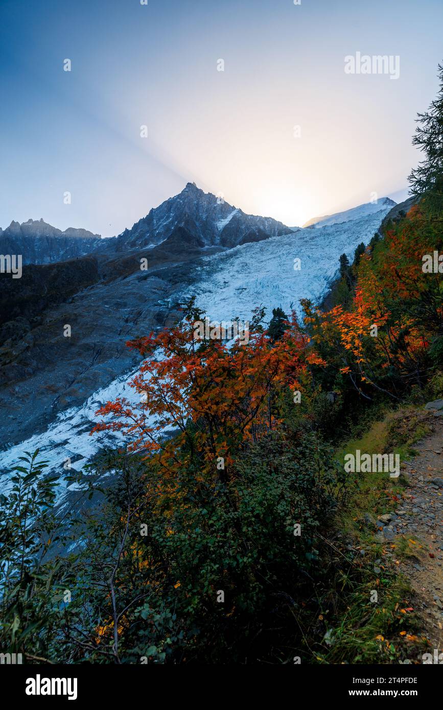 Automne sur les pistes en direction de la jonction à Chamonix Banque D'Images