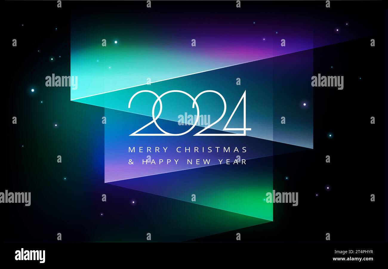 2024 fond de bonne année avec aurora borealis - la nuit étoile des aurores boréales - carte de voeux du nouvel an 2024 avec le nord abstrait parfait Illustration de Vecteur