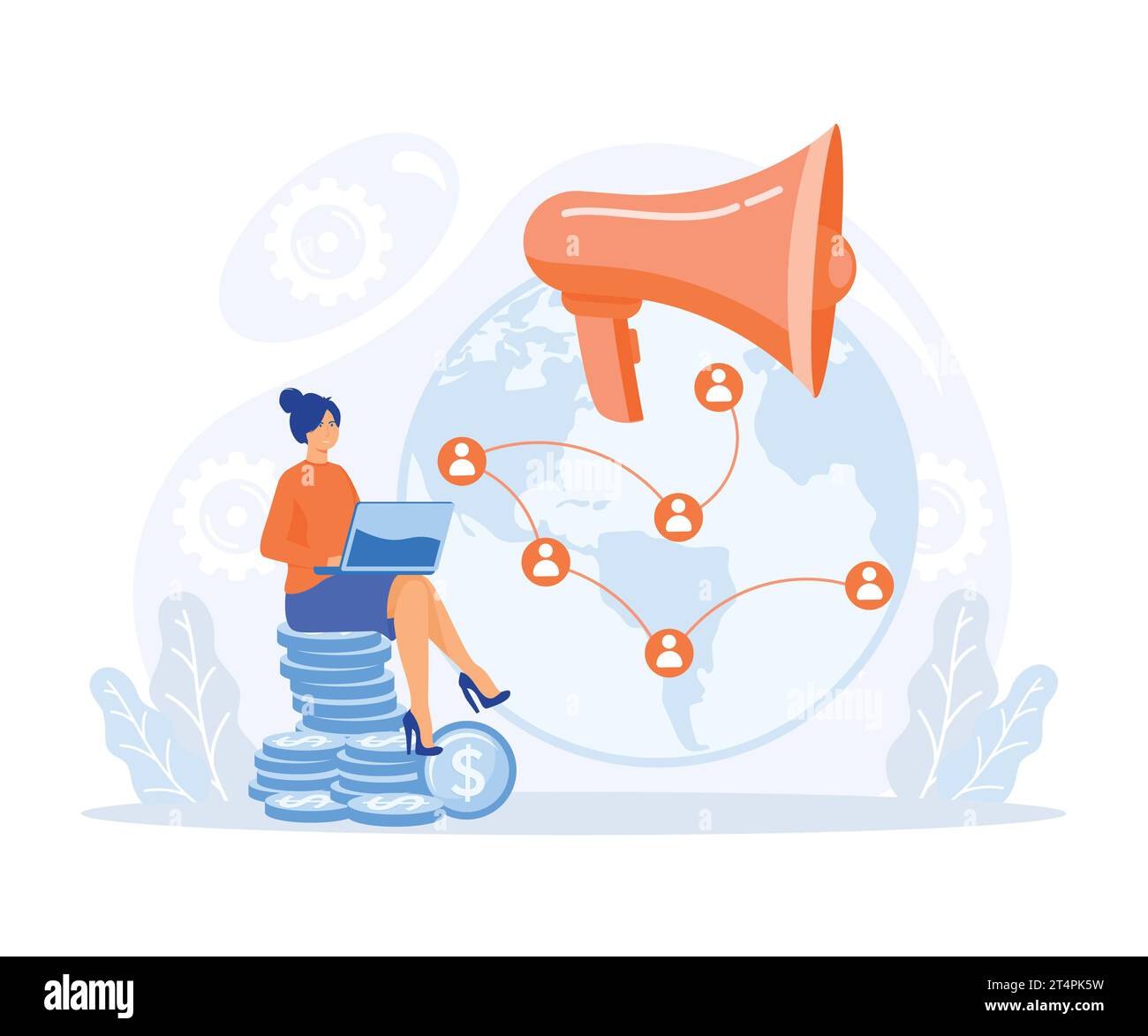 Marketing d'entreprise, service de marketing professionnel, entreprise de publicité, réseautage mondial, illustration moderne vectorielle plate Illustration de Vecteur