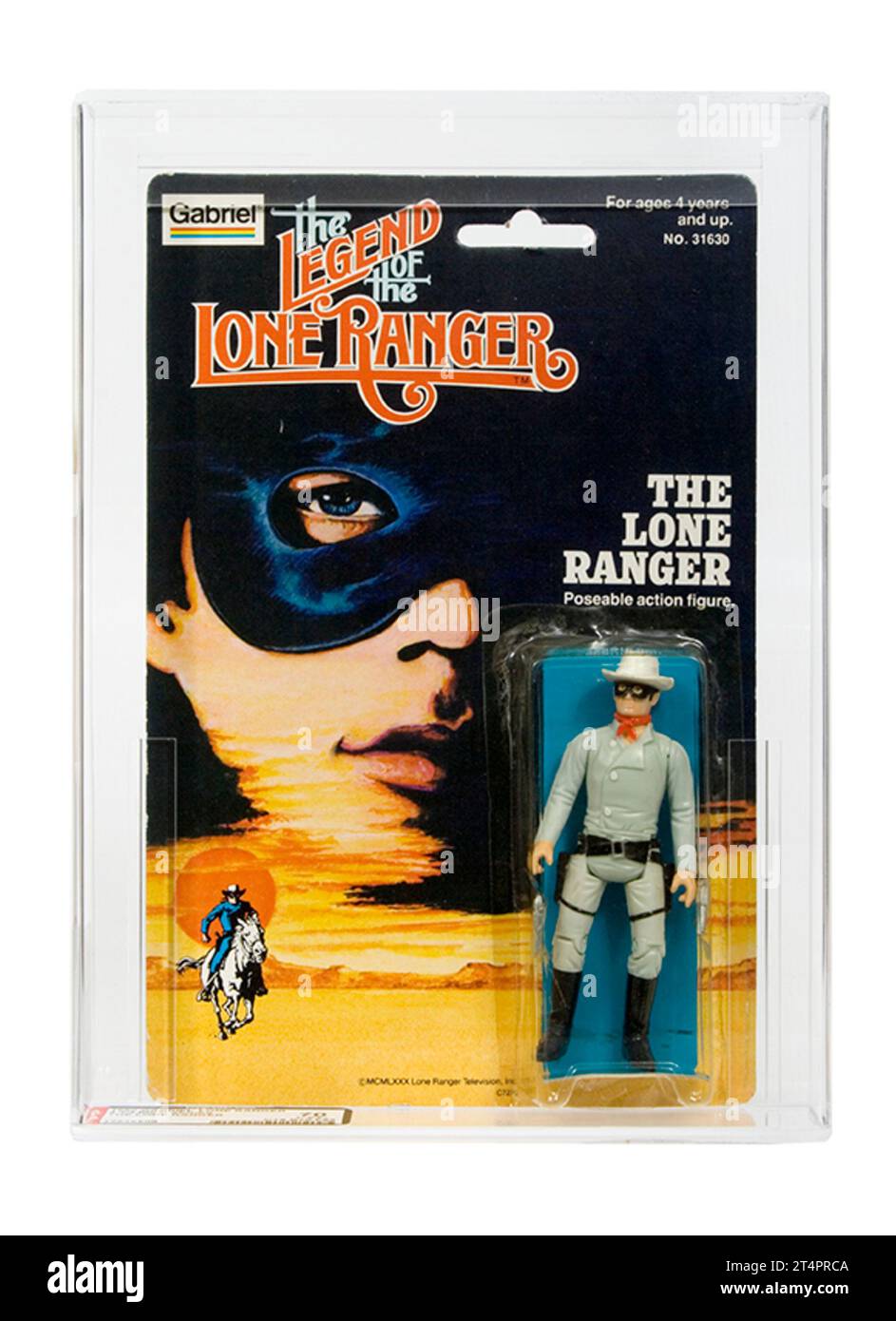 1980 Gabriel Toys la légende du Lone Ranger Carded 3,75' Lone Ranger action Figurine AFA 70-Y Banque D'Images