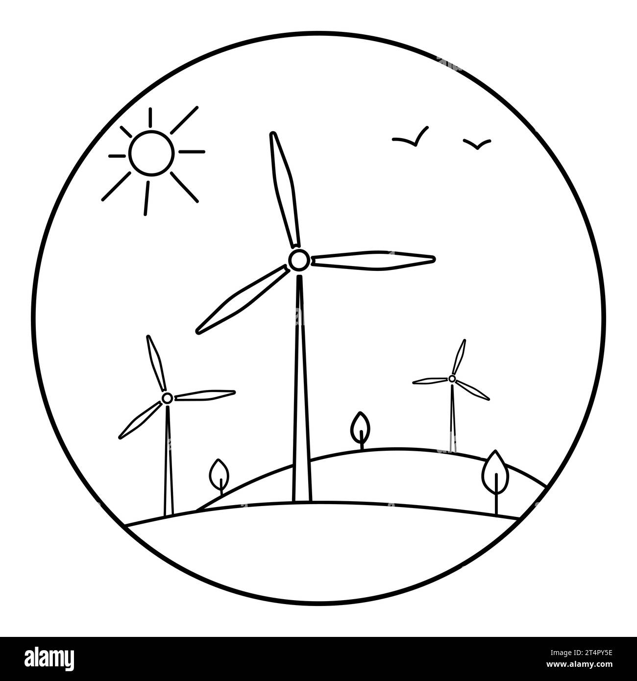 Logo de l'éolienne logo icône icône conception vecteur illustration.Clean Energy concept.Wind turbine Round icon line Illustration de Vecteur