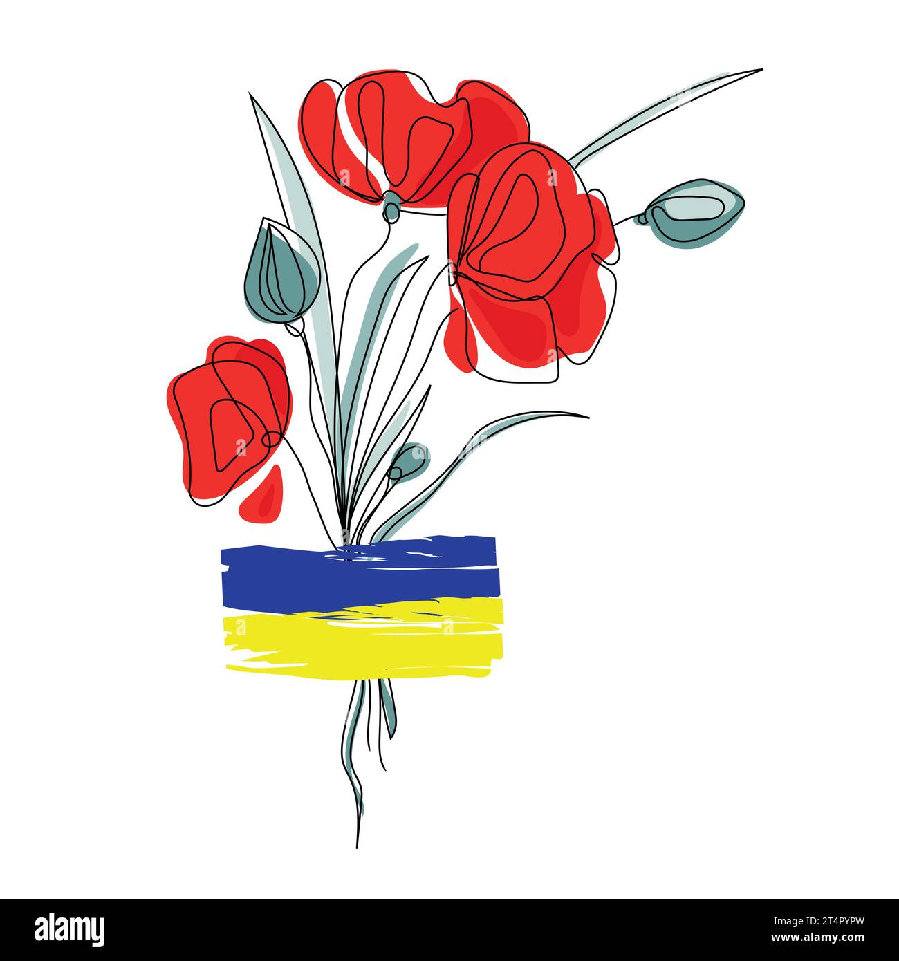 Symbole de l'Ukraine fleurs de coquelicots rouges avec drapeau bleu-jaune de l'Ukraine, signe de paix et de solidarité, illustration vectorielle isolée sur fond blanc Illustration de Vecteur