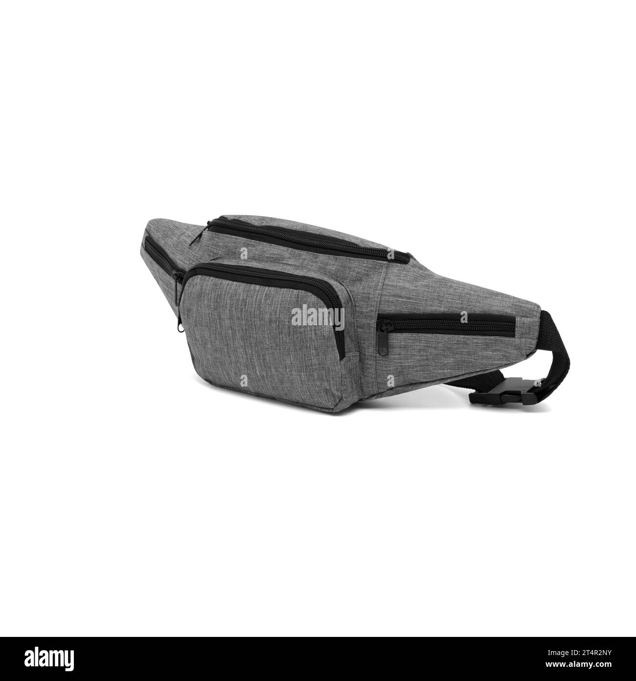 sac de taille unisexe (ceinture d'argent) avec fermeture éclair, vue de côté, blanc, maquette, chemin de clipsage isolé sur fond blanc. couleur grise. Banque D'Images