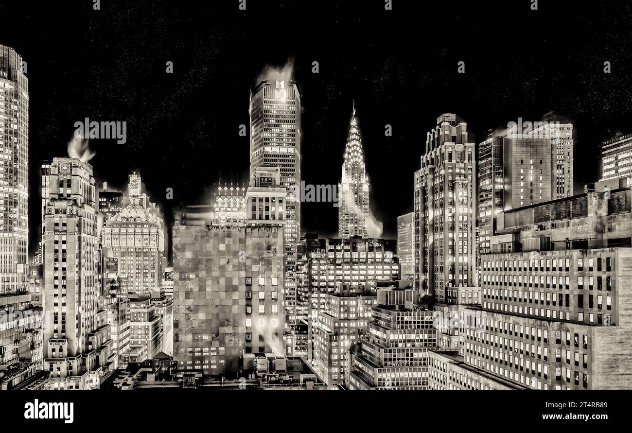 New York City, New York, 15 janvier 2018, vue de Midtown Manhattan la nuit depuis le 29e étage Banque D'Images