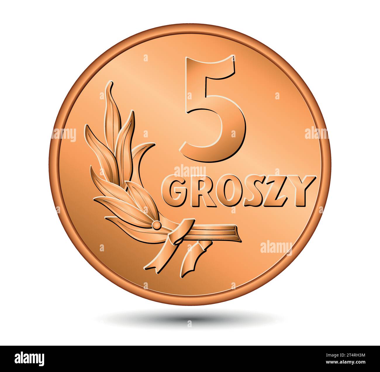 Inverser l'argent polonais, cinq pièces de grosz. Illustration vectorielle. Illustration de Vecteur