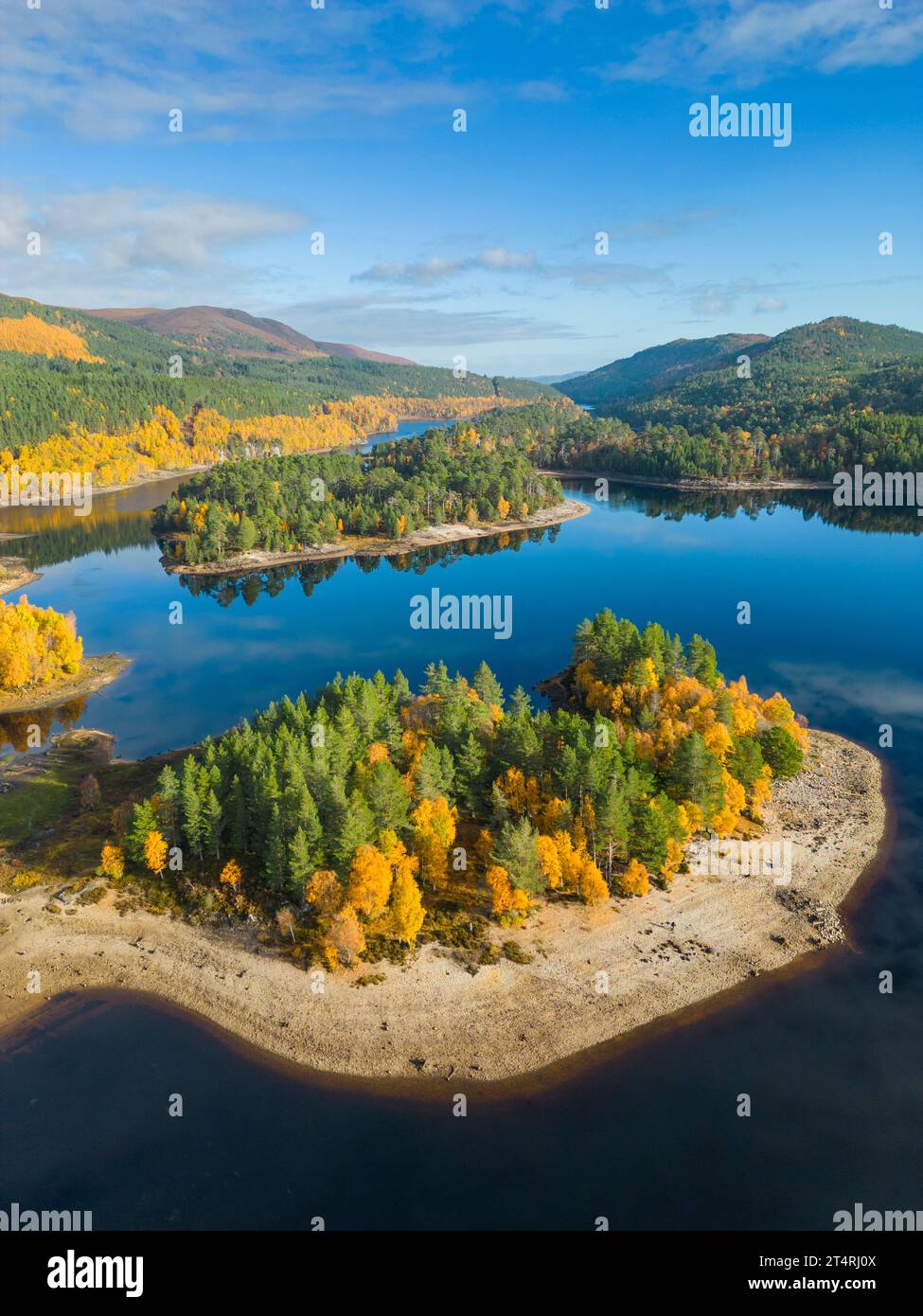 Vues aériennes de couleurs automnales dans les bois à côté du Loch Beinn a Mheadhoin à Glen Affric, Scottish Highlands, Écosse, Royaume-Uni Banque D'Images
