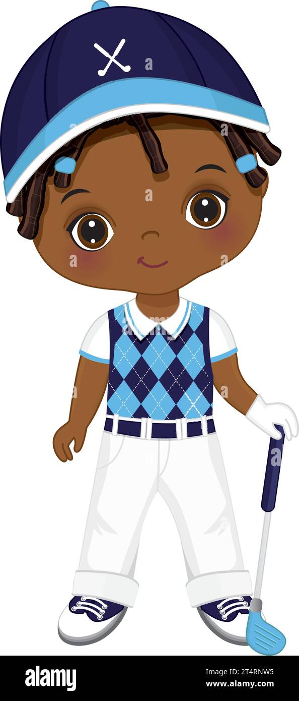 Vector Cute Little African American Boy jouant au golf Illustration de Vecteur