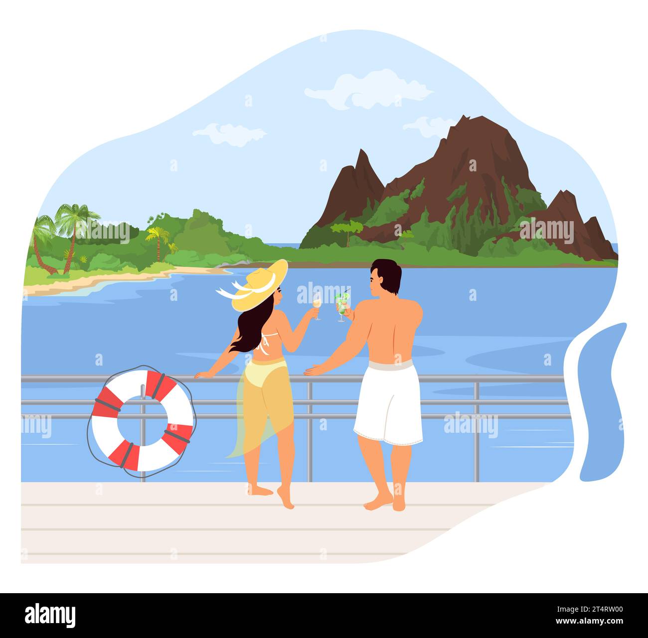 Couple heureux appréciant le repos voyageant en bateau de croisière Illustration de Vecteur