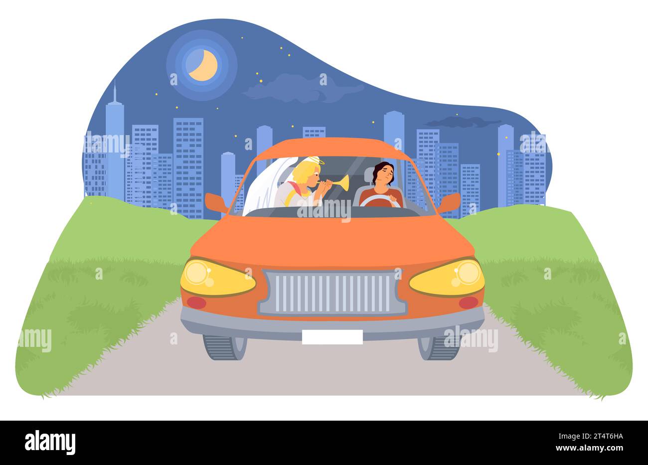 Gardien de l'ange sacré sauvant la vie de la femme s'endormant au volant Illustration de Vecteur