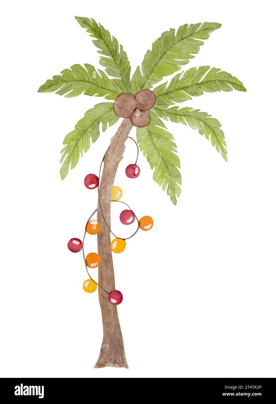 Peinture aquarelle joyeuse de noël des Caraïbes avec palmiers arbre de Noël, cactus et chapeau de santa. Carte postale du nouvel an sur la plage tropicale Banque D'Images