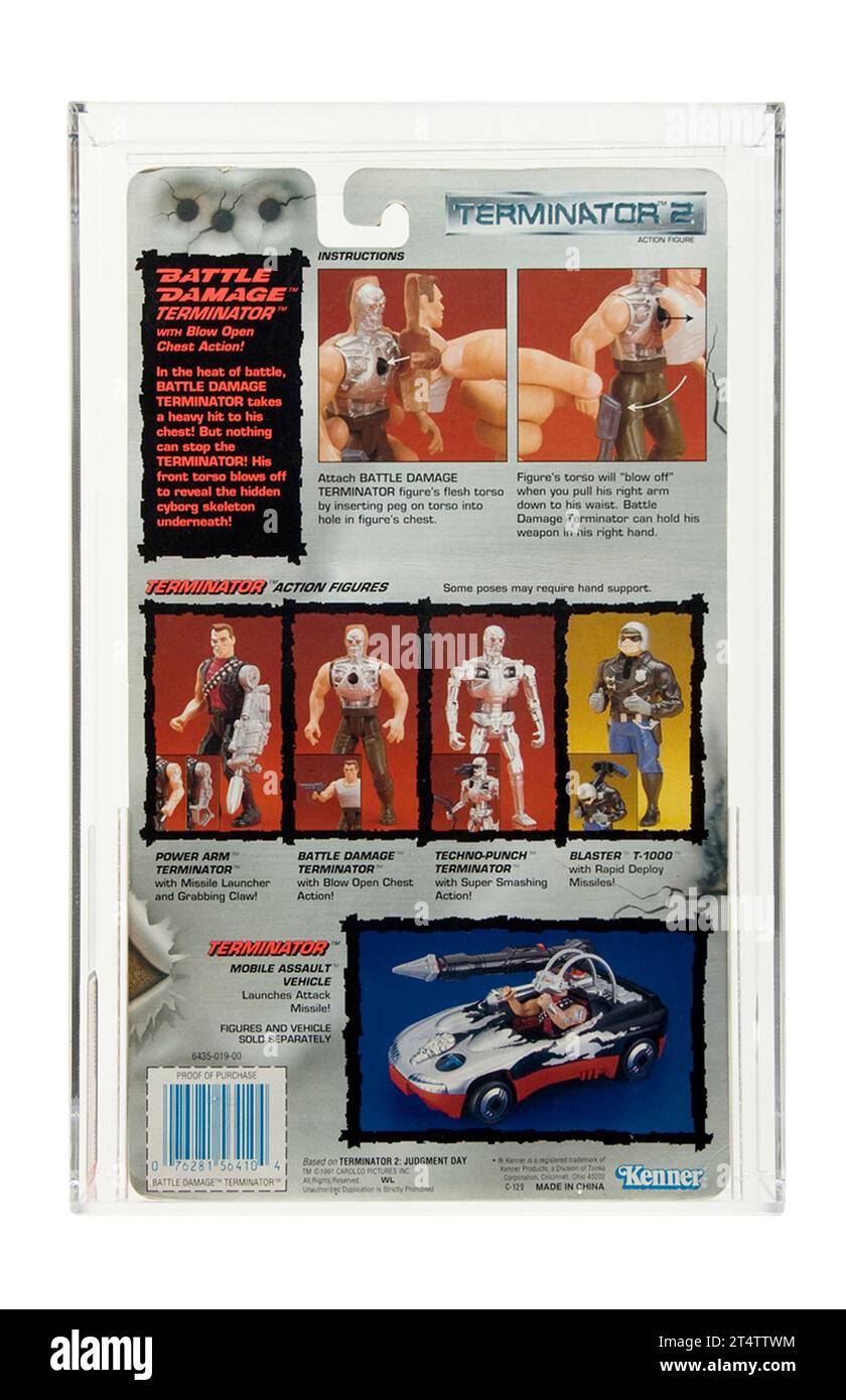 1991 Kenner Terminator 2 Series 1 Battle endommagé Terminator Carded action Figure AFA 80 près de l'état de la menthe Banque D'Images