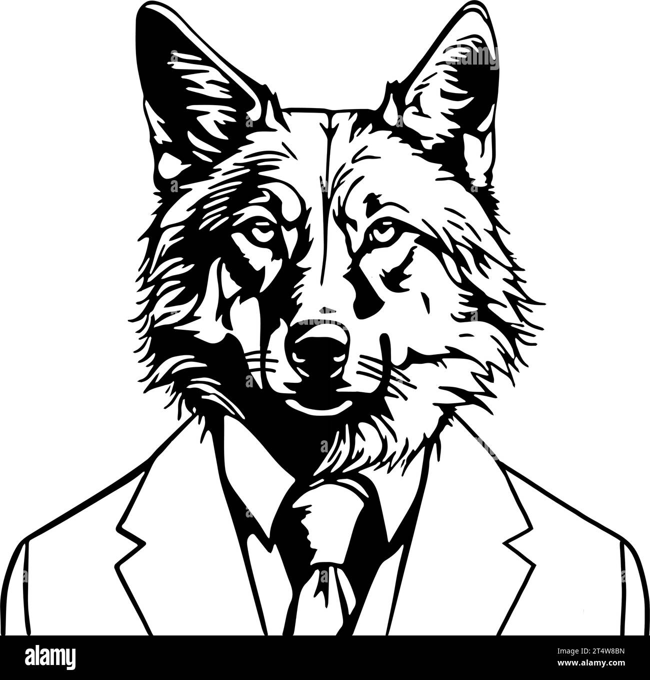 Les contours noirs montrent un loup portant un costume d'affaires. Le vecteur symbolise les caractéristiques typiques d'un loup, qu'un homme d'affaires peut également avoir. Illustration de Vecteur