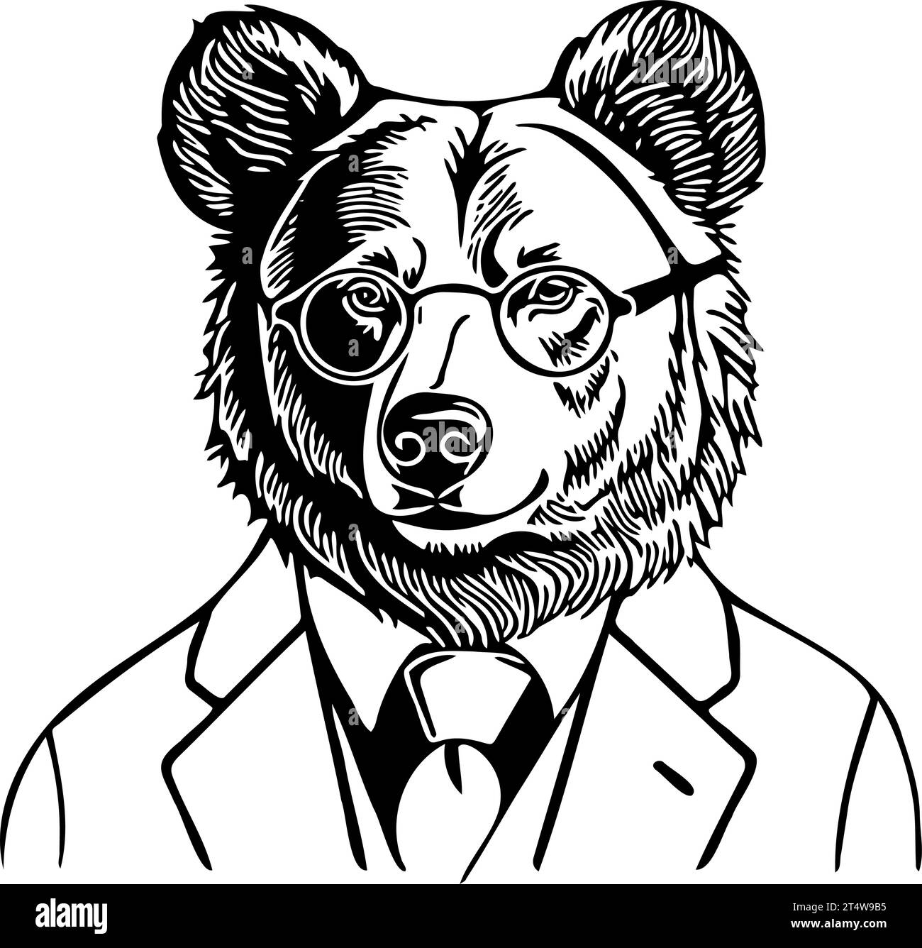 Les lignes extérieures noires montrent un ours portant un costume d'affaires. Ainsi, le vecteur symbolise les caractéristiques typiques d'un ours, qu'un homme d'affaires peut également h Illustration de Vecteur