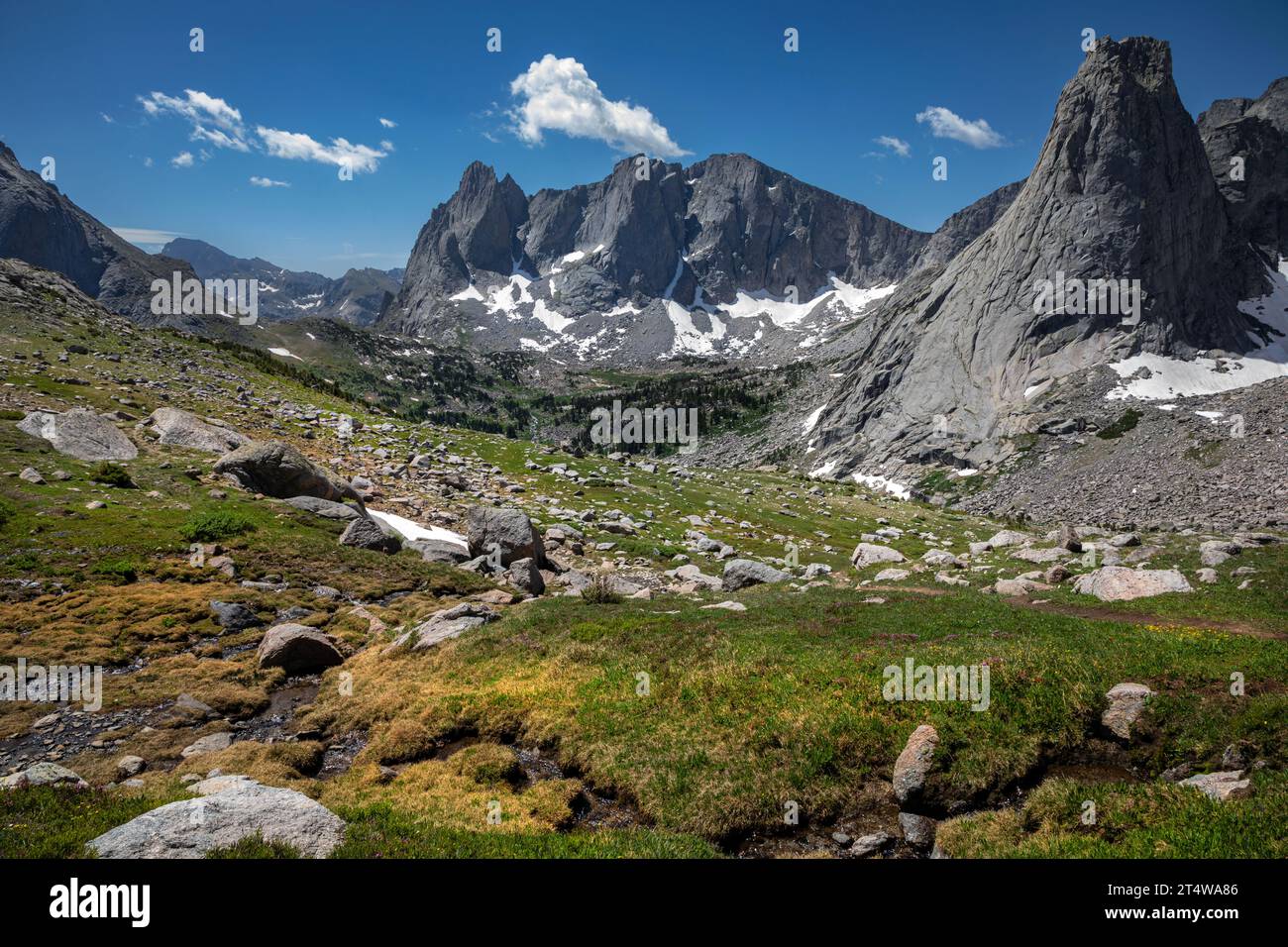 WY05537-00...WYOMING - Cirque of Towers et Jackass Pass depuis le Texas Pass Trail dans la région sauvage de Popo Agie, dans la chaîne Wind River. Banque D'Images