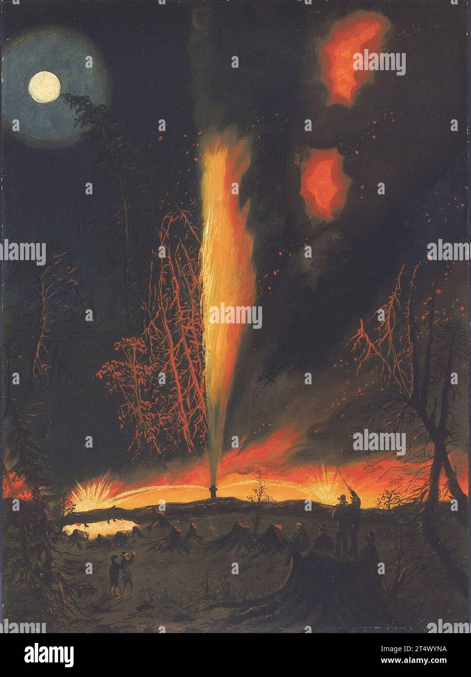 James Hamilton, Burning Oil Well la nuit, près de Rouseville, Pennsylvanie - c1861 Banque D'Images