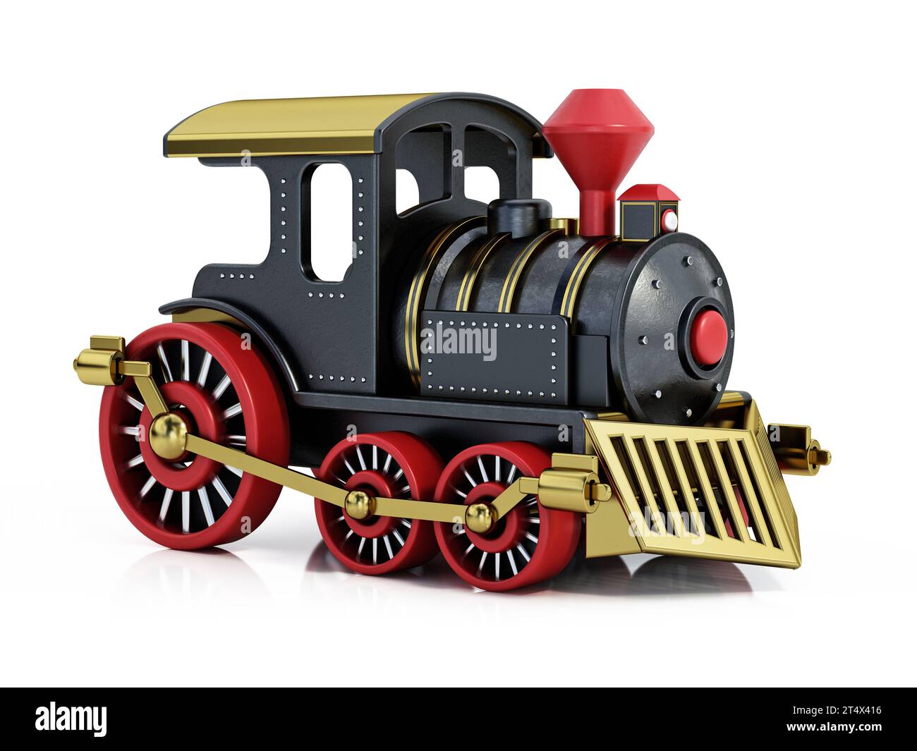 Train jouet isolé sur fond blanc. Illustration 3D. Banque D'Images