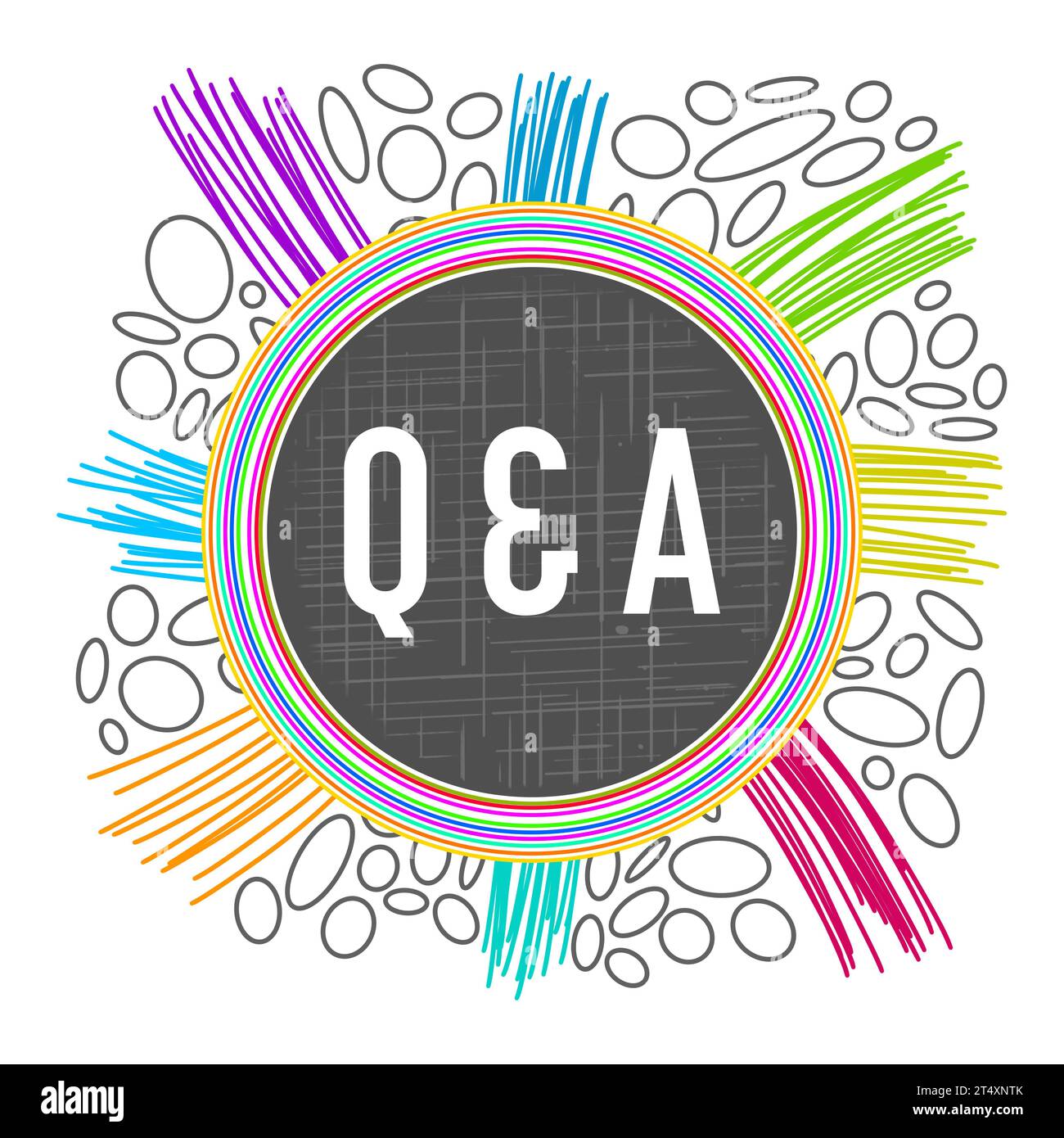 Questions et Réponses - questions et réponses lignes grises colorées cercles texte circulaire Banque D'Images