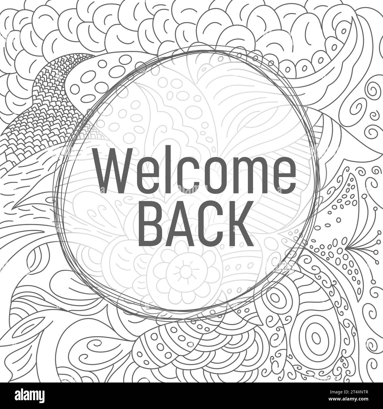 Welcome Back Doodle Element Background Black White Circular Text Banque D'Images