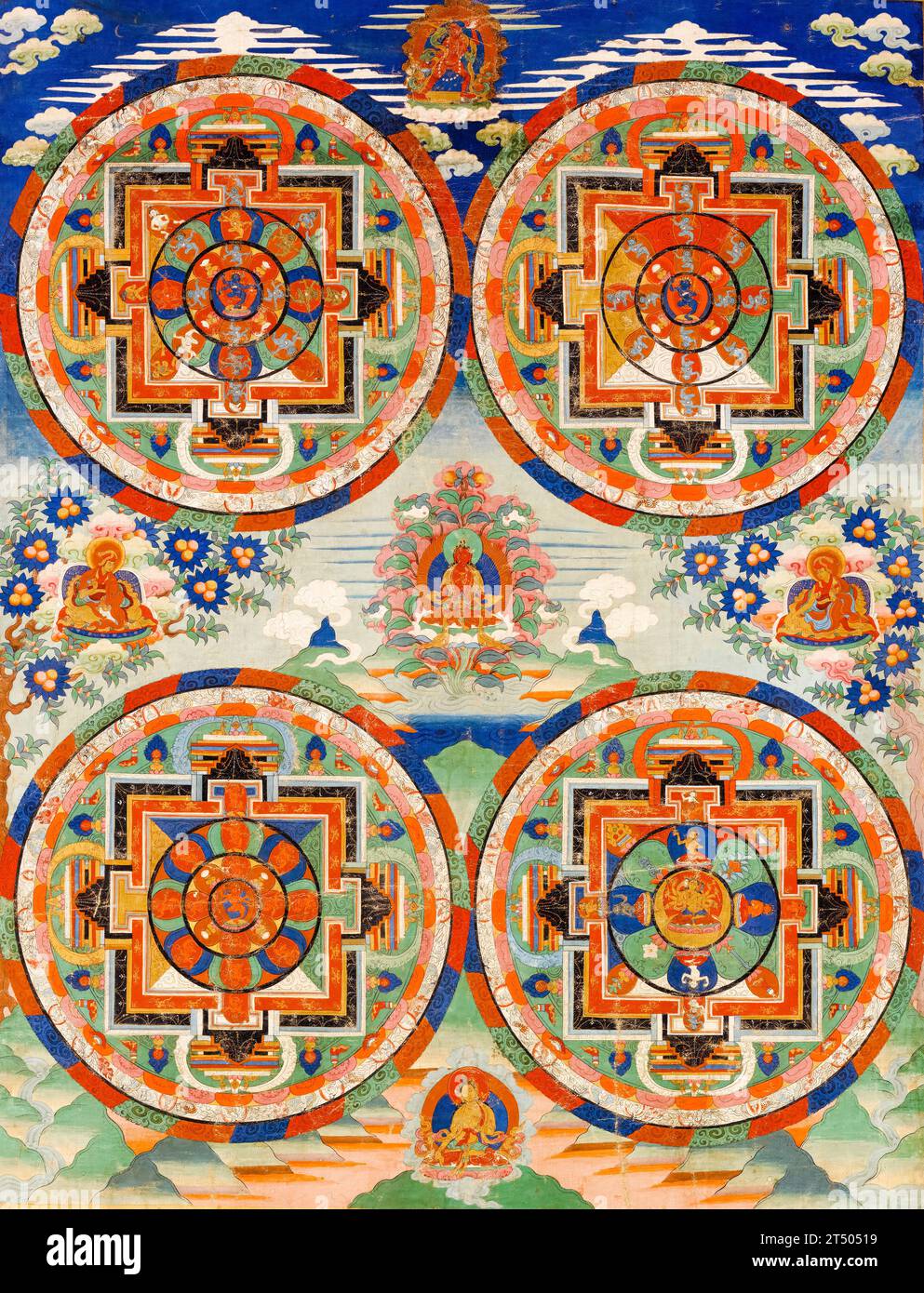 Art tibétain du 18e siècle, quatre Mandalas, peinture, 1700-1799 Banque D'Images