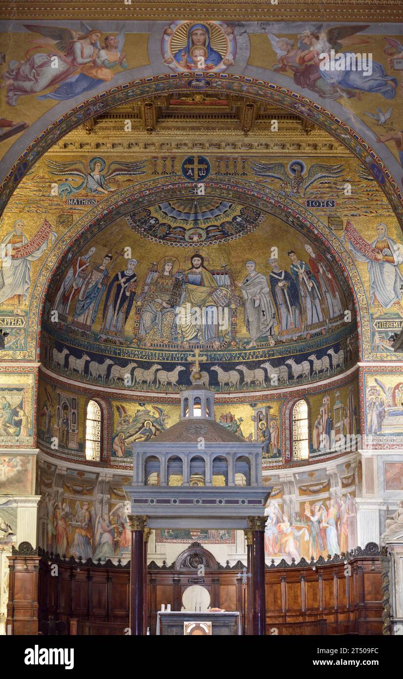 Abside mosaïque médiévale, Basilica di Santa Maria in Trastevere, Rome, Italie Banque D'Images