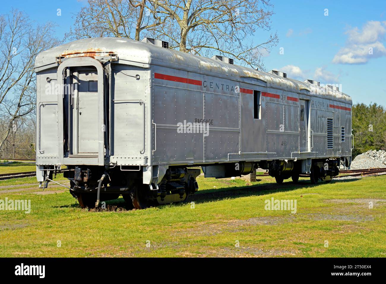 Central of Georgia Railroad les bagages conservés et la voiture du bureau de poste sont visibles au Georgia State Railroad Museum à Savannah. La voiture est de 1937 vintage. Banque D'Images