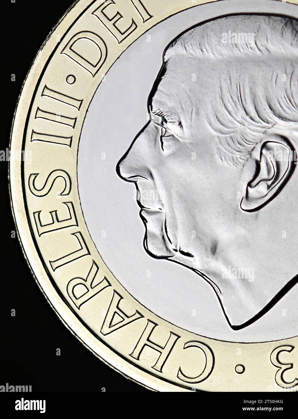 Nouveau King britannique Charles III pièce de 2 £, détail Banque D'Images