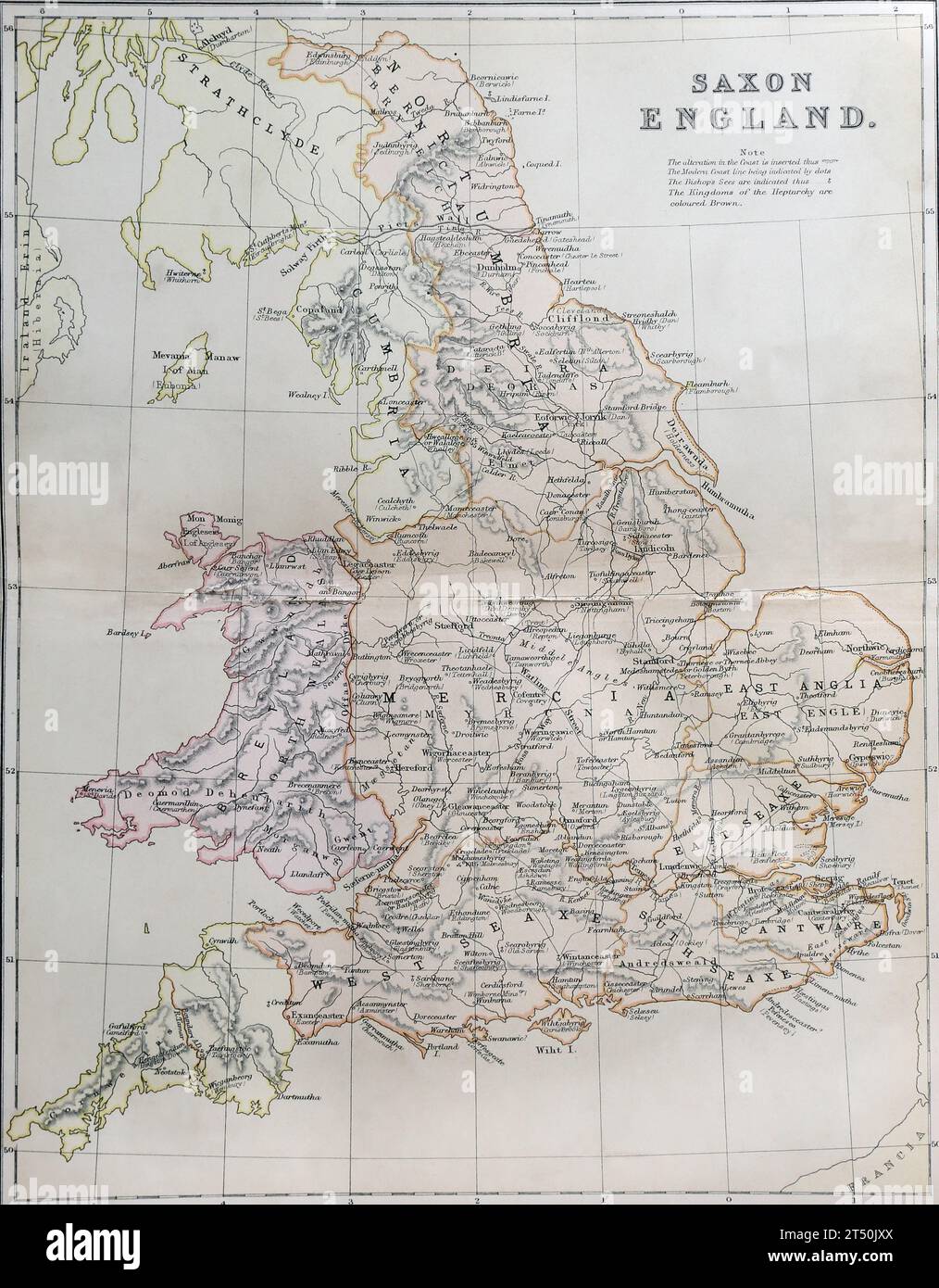 Carte de l'Angleterre saxonne tirée de l'Histoire populaire de l'Angleterre Volume 1 par Charles Macfarlene et Thomas Archer Banque D'Images