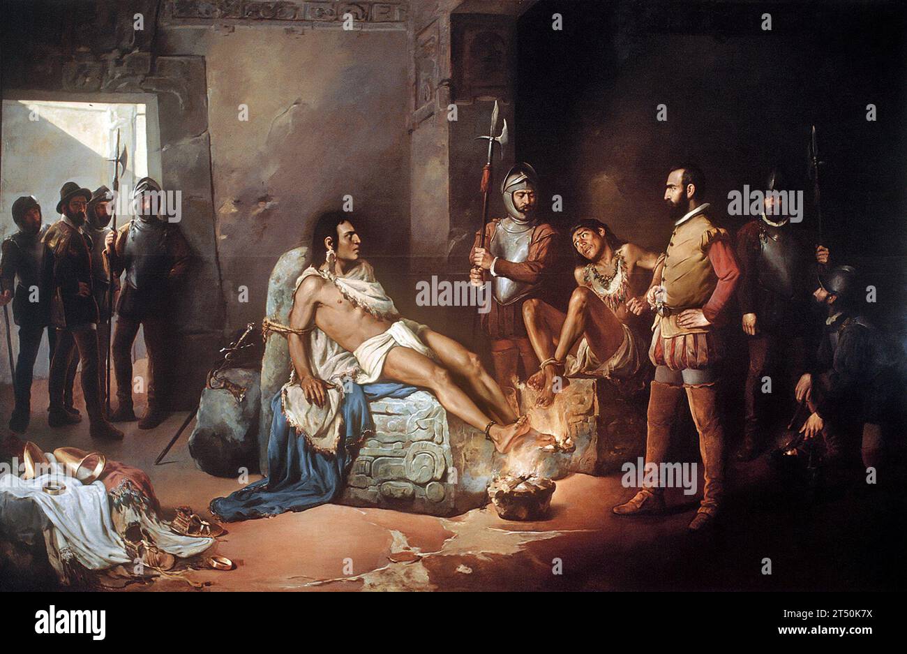 Cuauhtemoc.. La torture de Cuauhtémoc par Leandro Izaguirre, huile sur toile, 1892 Banque D'Images