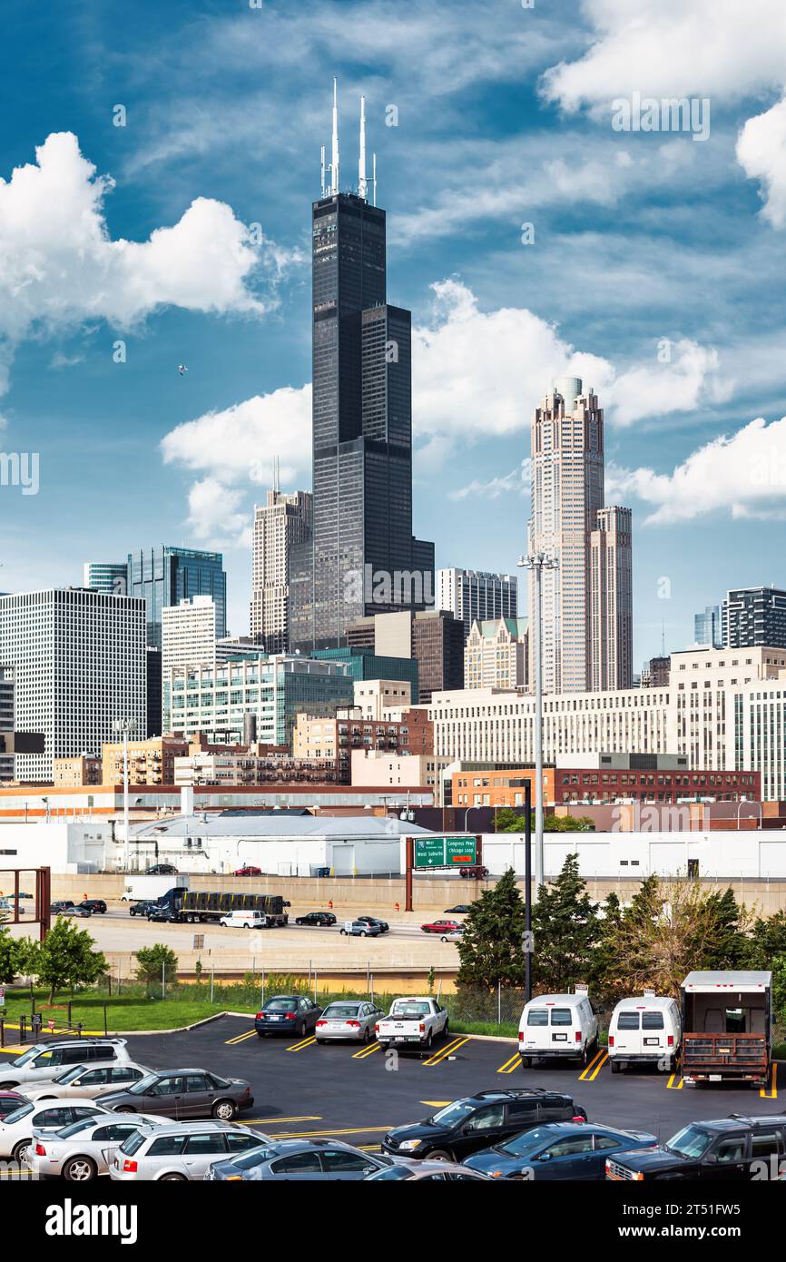 Skyline du centre-ville de Chicago Illinois États-Unis. Banque D'Images