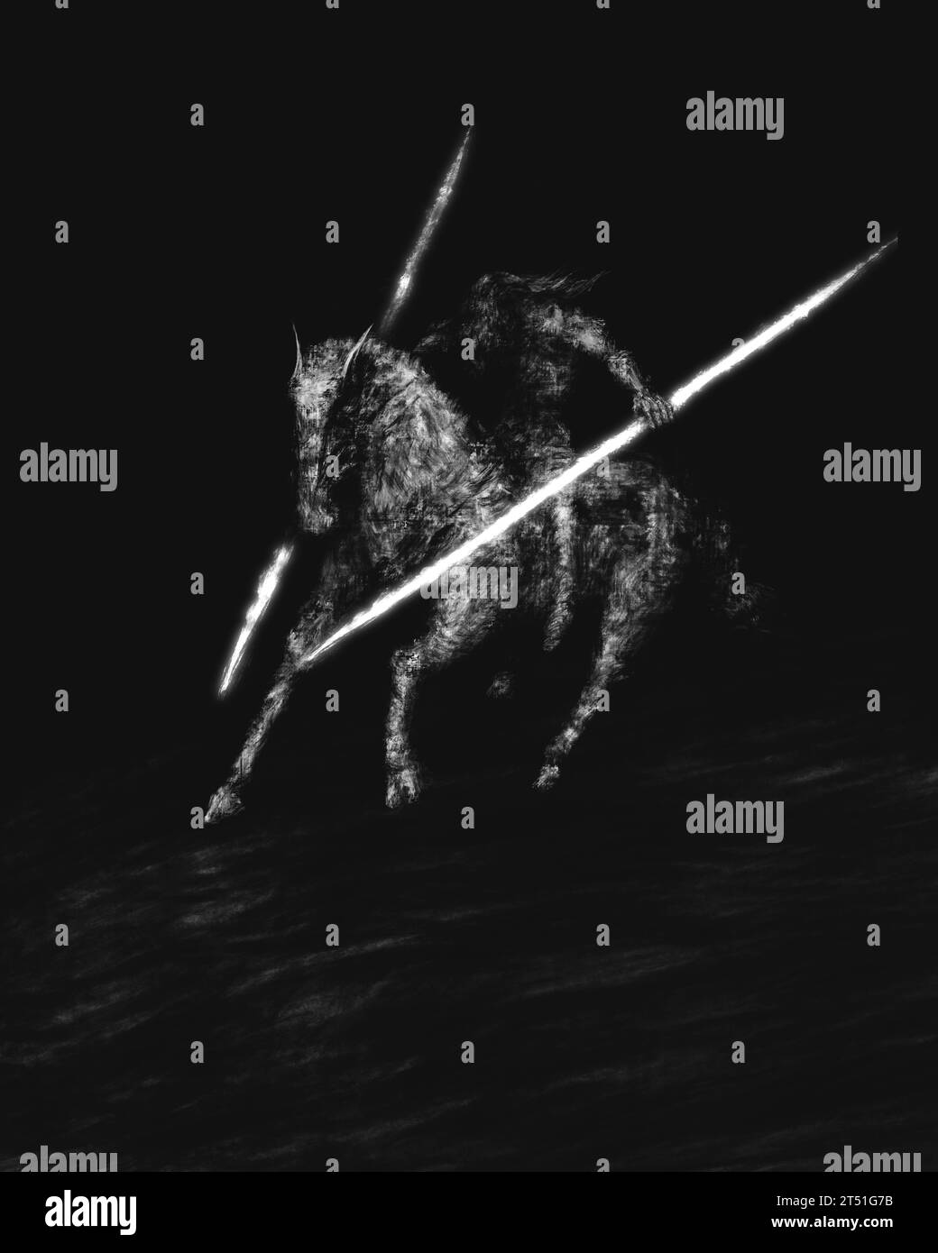 Illustration d'horreur sombre Horseman, art fantastique effrayant, conception de créature effrayante Banque D'Images