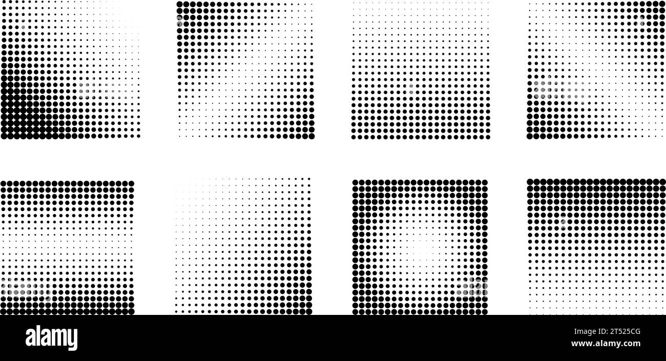Textures en pointillés à effet demi-ton. Ensemble vectoriel de motifs de gradient monochromes abstraits Illustration de Vecteur
