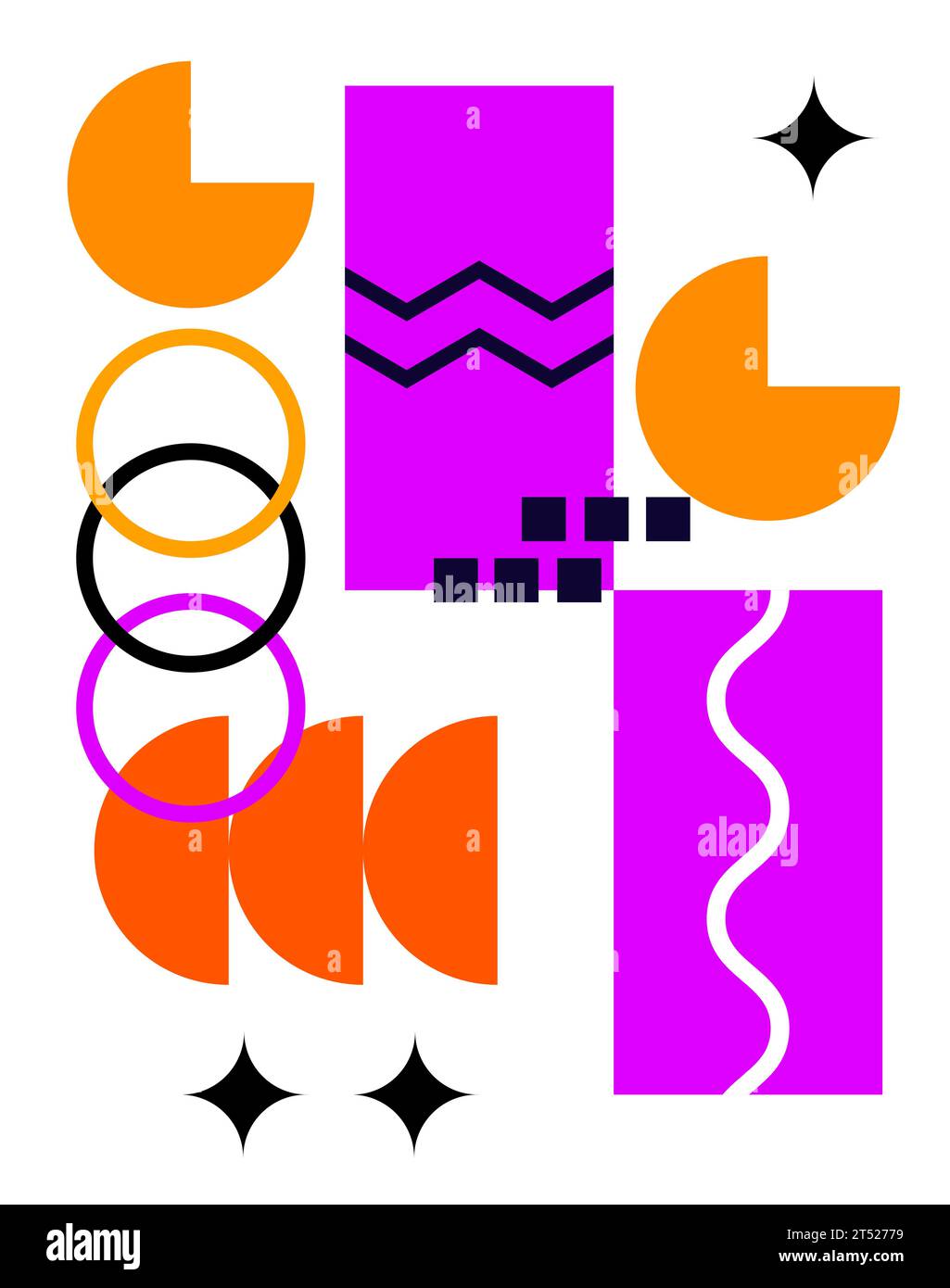 Affiche brutale avec des formes géométriques abstraites et des grilles naïves. Brutal contemporain figure étoile ovale vague spirale et d'autres éléments primitifs. Suisse Illustration de Vecteur