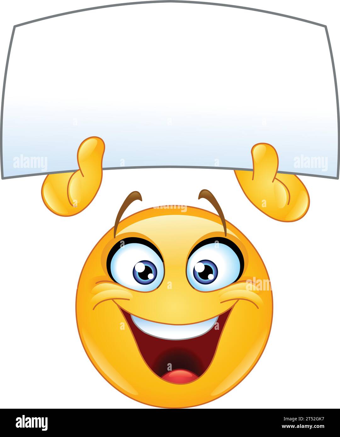 Émoticône emoji heureux tenant un signe vide Illustration de Vecteur