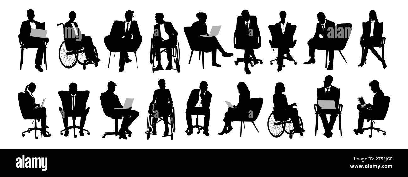 Silhouettes d'hommes et de femmes d'affaires assis. Illustration de Vecteur