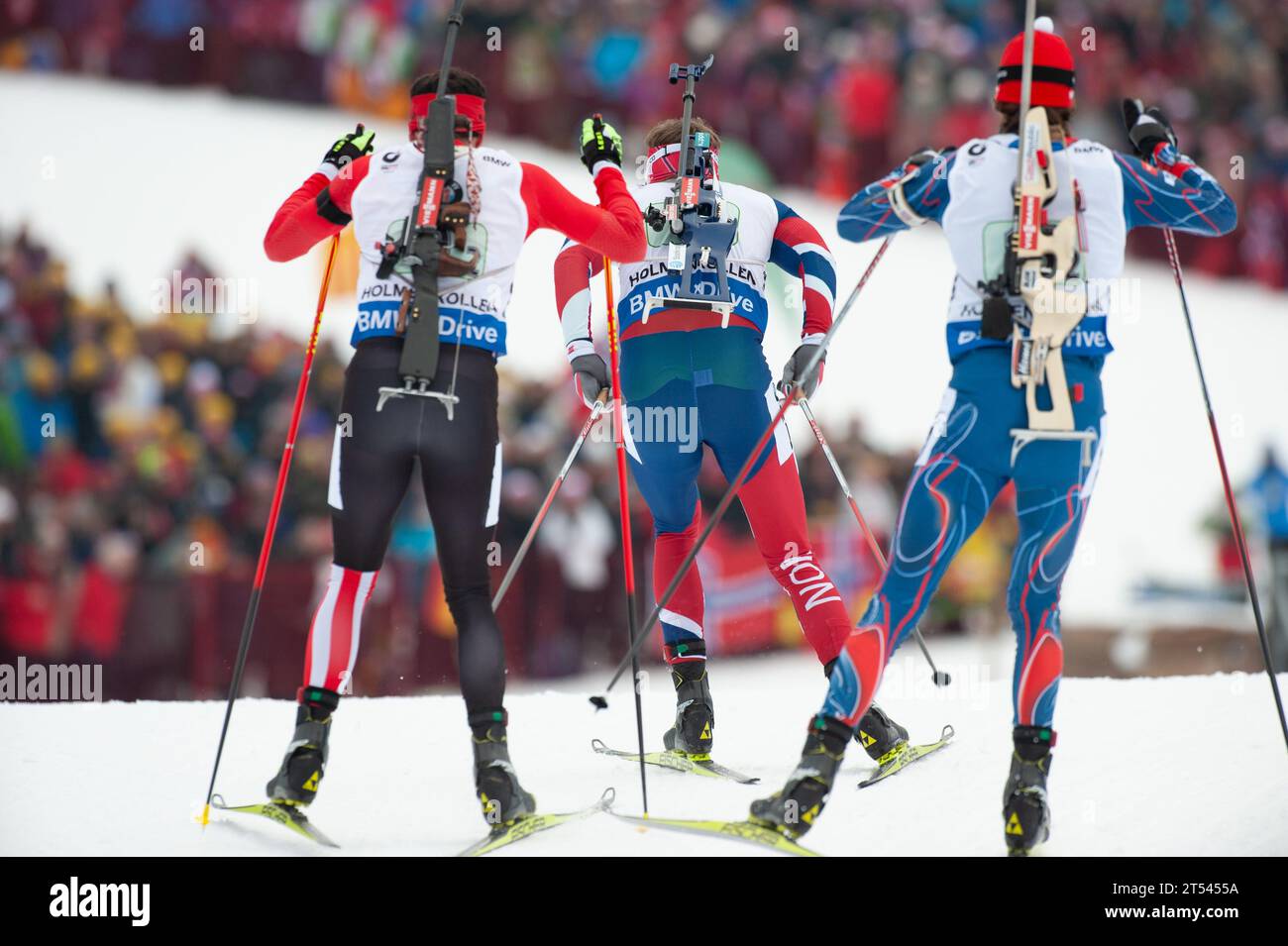 Biathlon allgemein Championnats du monde IBU Biathlon 4 X 7,5 KM Staffel der Herren à Oslo, Norwegen am 12.03.2016 Banque D'Images