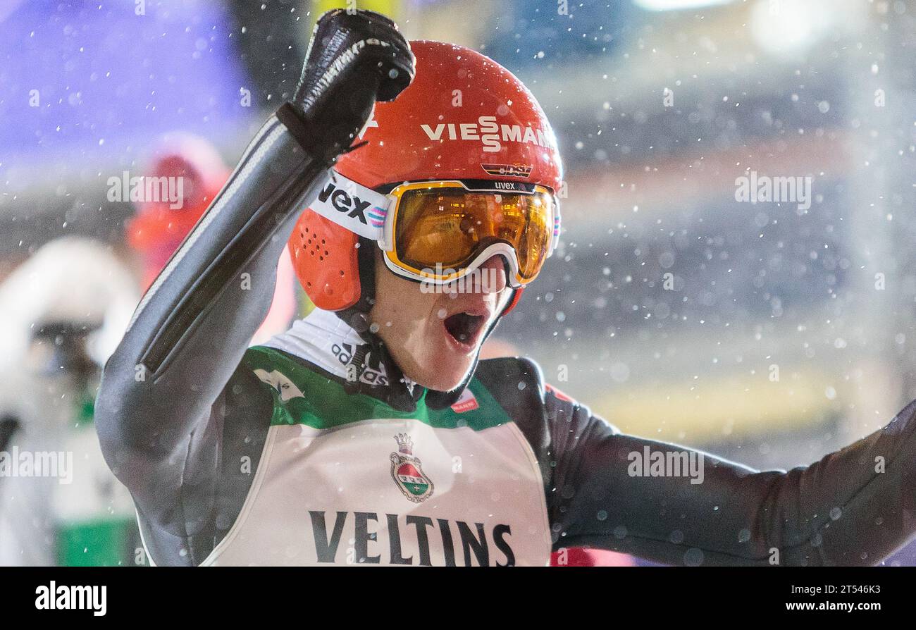 21.02.2016, Salpausselkae Schanze, Lahti, fin, FIS Weltcup ski Sprung, Lahti, Herren, im Bild Karl Geiger (GER) // l'Allemand Karl Geiger réagit lors de la coupe du monde FIS de saut à ski des Jeux de Lahti sur la colline Salpausselkae à Lahti, Finlande le 2016/02/21. Banque D'Images