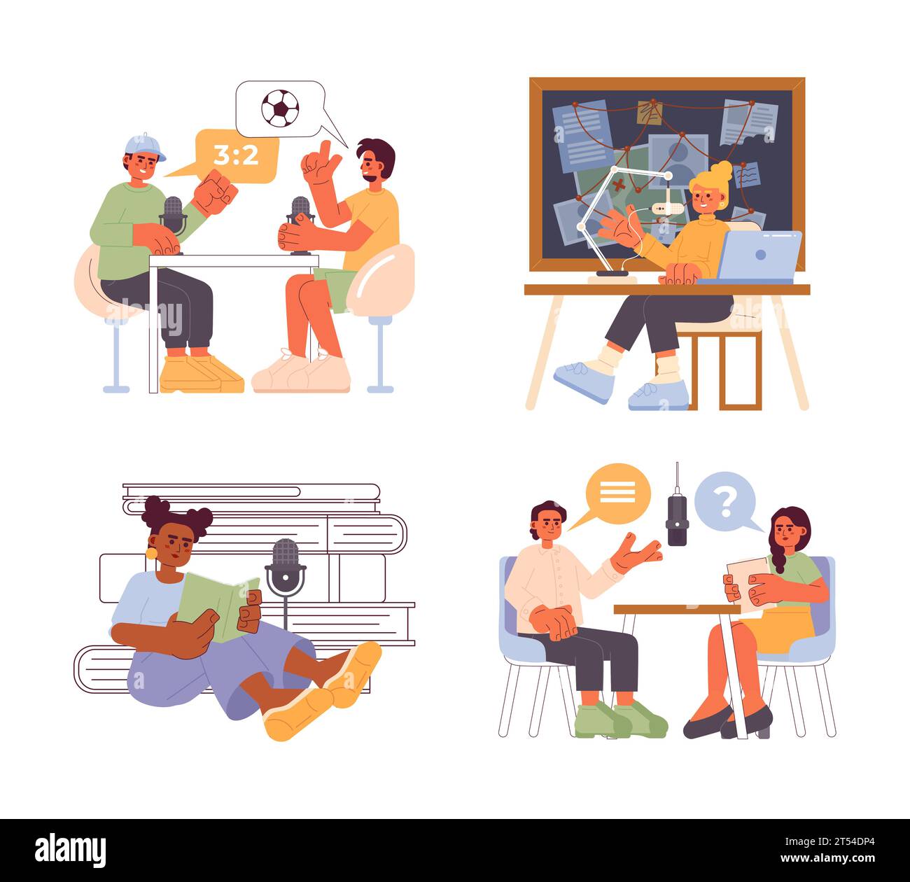 Blogging podcasts dessin animé ensemble d'illustration plat Illustration de Vecteur