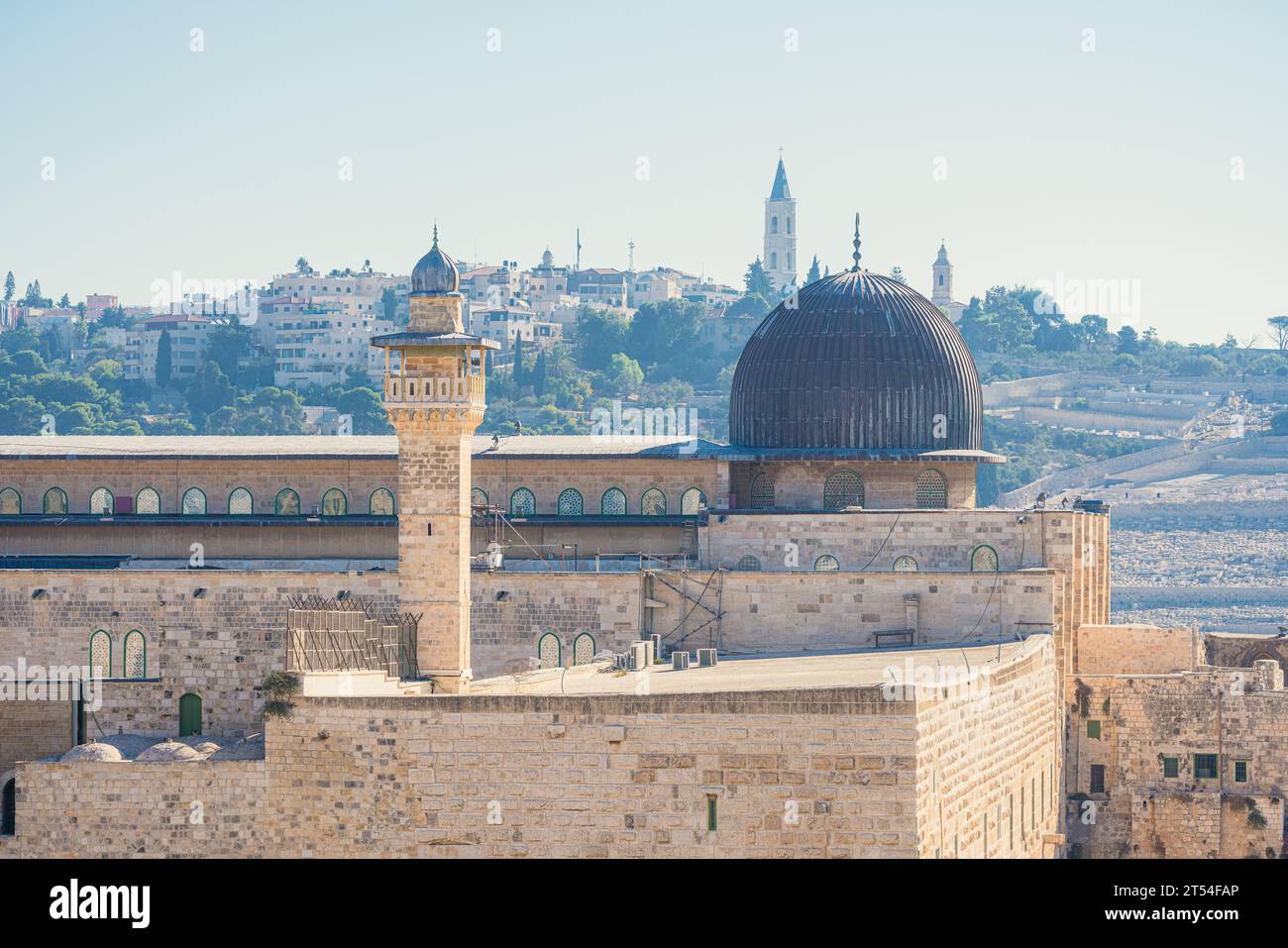 Vue de la mosquée Al-Aqsa à al-Haram al-Sharif pour les musulmans ou du Mont du Temple pour le paysage urbain juif de la vieille ville de Jérusalem Banque D'Images