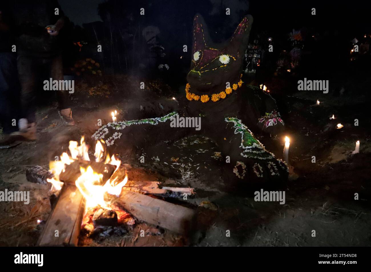 Mexico, Mexique. 2 novembre 2023. Les tombes des enfants et des adultes sont décorées avec des arrangements et des cadeaux le jour de la fête des morts au Panthéon de San Antonio Tecomitl dans le bureau du maire de Milpa Alta à Mexico. Le 2 novembre 2023 à Mexico, Mexique (crédit image : © Luis Barron/eyepix via ZUMA Press Wire) USAGE ÉDITORIAL SEULEMENT! Non destiné à UN USAGE commercial ! Banque D'Images