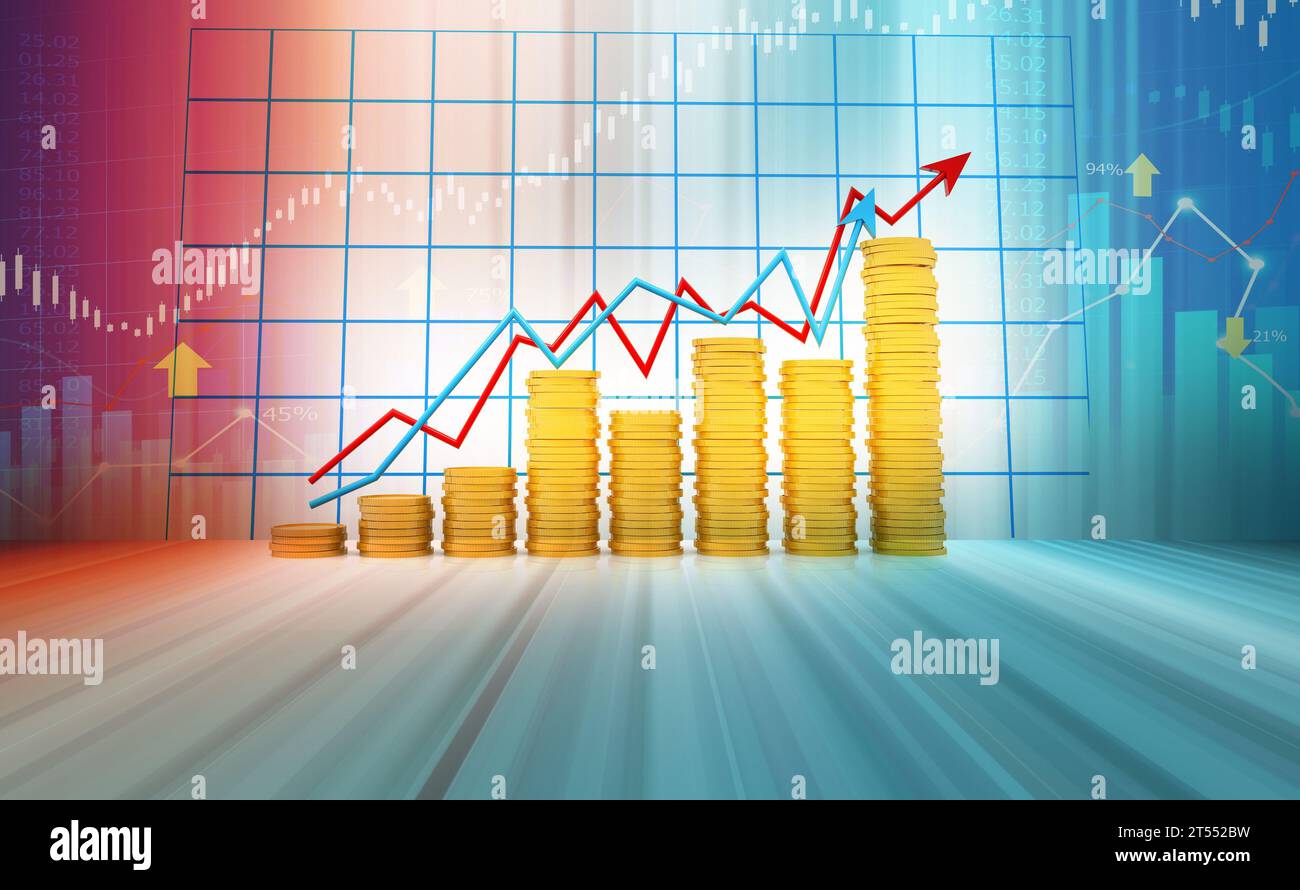 Contexte financier avec graphique de croissance abstrait. illustration 3d. Banque D'Images