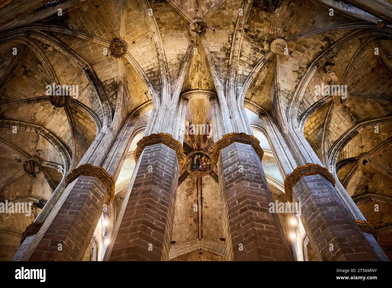 Intérieur de la Basilique de Santa Maria del Mar ou Eglise de Sainte Marie à El Born, Barcelone. Espagne. Banque D'Images