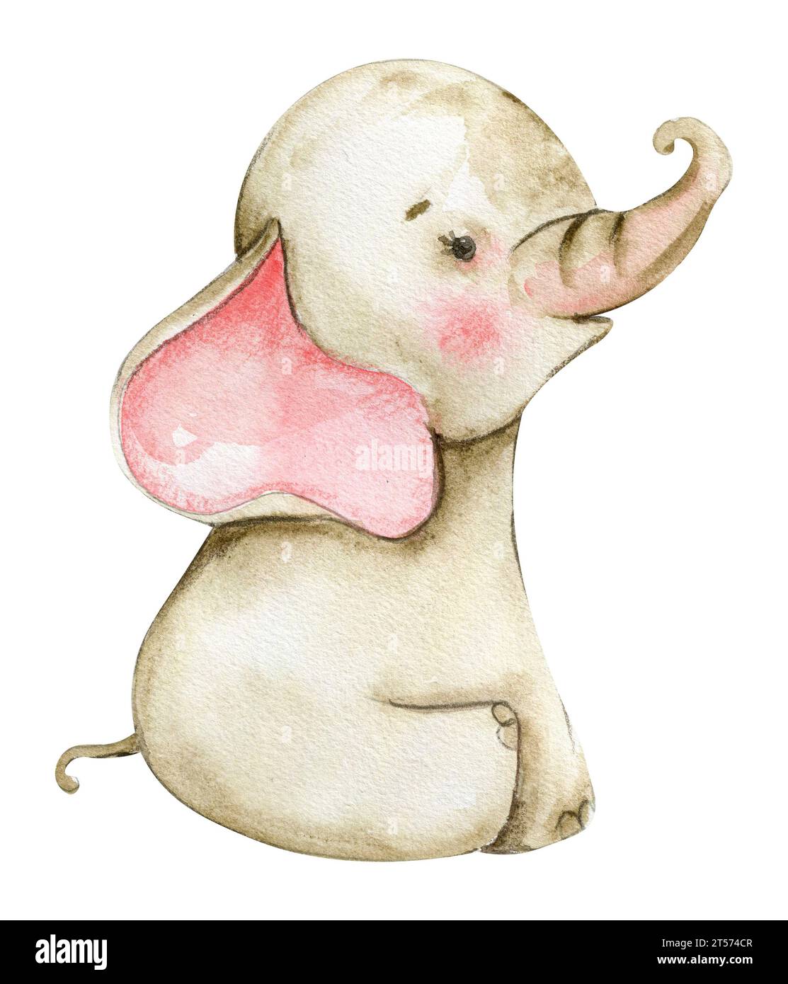 Aquarelle dessinée à la main mignon petit éléphant de bébé. Animal de bébé africain pour fête de douche de bébé, anniversaire, gâteau, conception de célébration de vacances, décoration de chambre d'enfants Banque D'Images