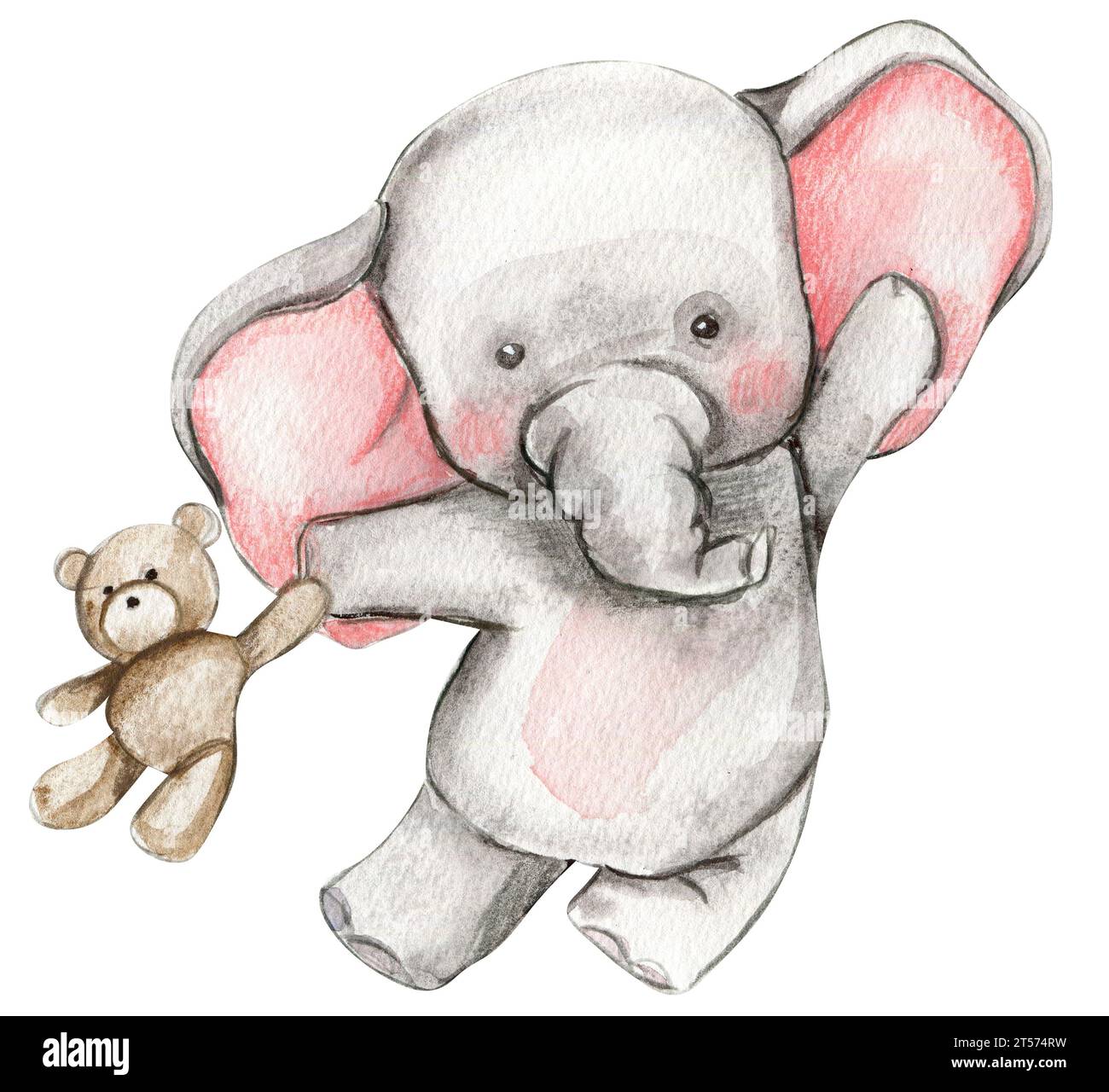 Aquarelle dessinée à la main mignon petit éléphant de bébé. Animal de bébé africain pour fête de douche de bébé, anniversaire, gâteau, conception de célébration de vacances, décoration de chambre d'enfants Banque D'Images