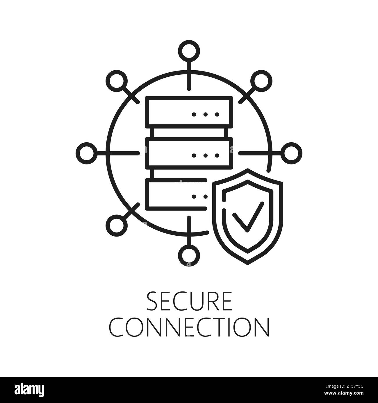 Connexion sécurisée. CDN. Icône de réseau de livraison de contenu, téléchargement de base de données Internet et service CDN, icône de vecteur de ligne de système d'administration de livraison de contenu de site Web avec ordinateur serveur et bouclier Illustration de Vecteur