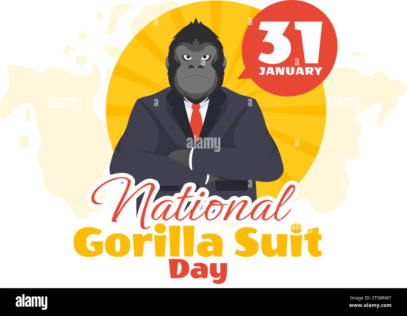 National Gorilla suit jour Vector Illustration le 31 janvier avec a la tête d'un gorille est habillé soigneusement dans un costume et carte du monde en arrière-plan Illustration de Vecteur