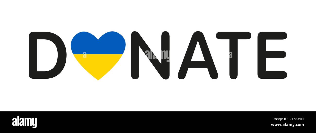 Bouton web créatif Don avec icône de coeur mignon. Bannière Internet pour les dons. Faites un don pour le concept Ukraine avec drapeau ukrainien. Conception isolée Illustration de Vecteur